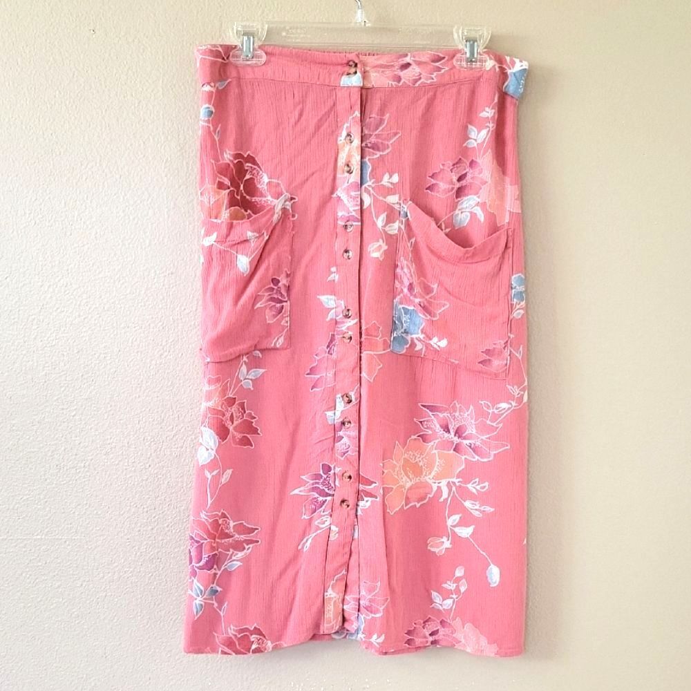 Rip Curl Womens Pink Moon Bay Floral Midi Skirt Beach Vacation Tropical - Size M